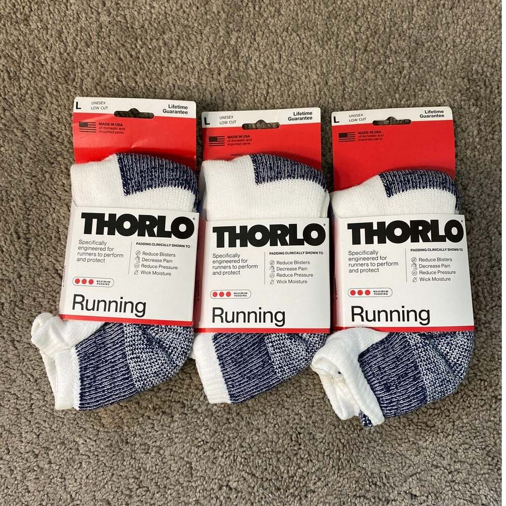 New Thorlos Running Low Cut Cushioned Socks 3 Pairs Navy White Large